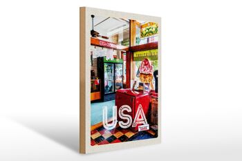 Panneau en bois voyage 30x40cm America Diner Restaurant Music Food 1