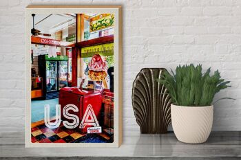 Panneau en bois voyage 30x40cm America Diner Restaurant Music Food 3