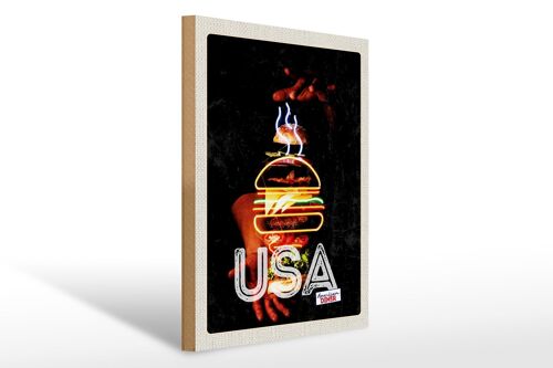 Holzschild Reise 30x40cm Amerika USA American Burger Gerichte