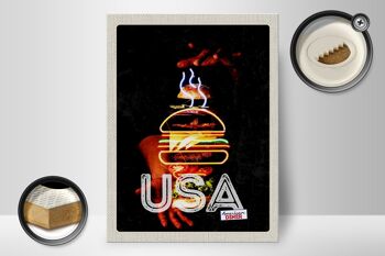Panneau en bois voyage 30x40cm Amérique USA Burger plats américains 2
