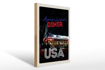 Panneau en bois voyage 30x40cm USA Diner Restaurant Déjeuner Dîner 1