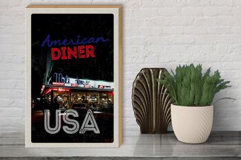 Panneau en bois voyage 30x40cm USA Diner Restaurant Déjeuner Dîner 3