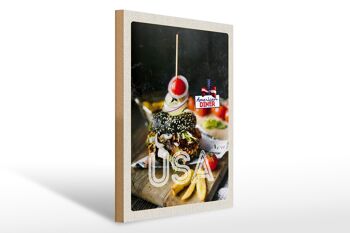 Panneau en bois voyage 30x40cm America burger plats fast food 1