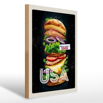 Cartello in legno da viaggio 30x40 cm America USA hamburger pomodori dipinto