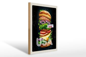 Panneau en bois voyage 30x40cm Amérique USA burger tomates peinture 1