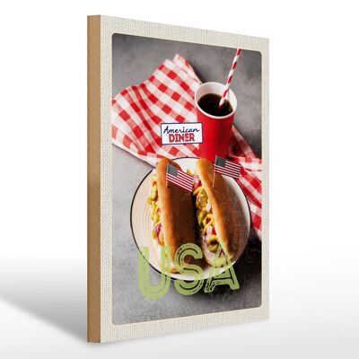 Cartello in legno da viaggio 30x40 cm America USA hot dog cetriolo senape cola