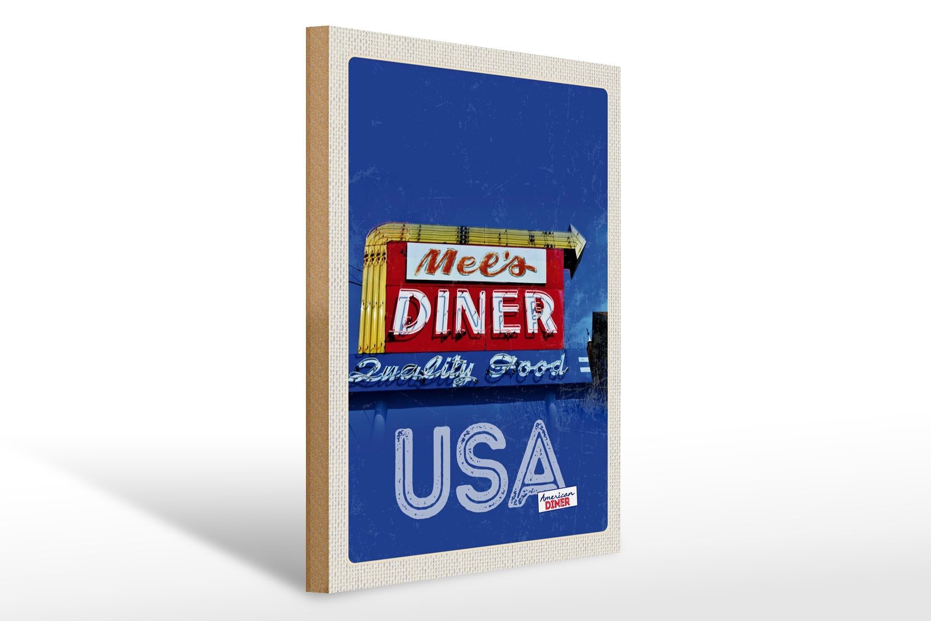 Cartello da viaggio in legno 30x40 cm America Mels Diner Restaurant Court