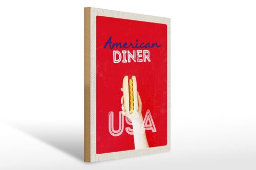 Holzschild Reise 30x40cm Amerika USA Hot Dog Fast Food Gericht