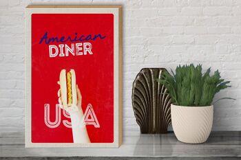 Panneau en bois voyage 30x40cm Amérique USA plat de restauration rapide hot dog 3