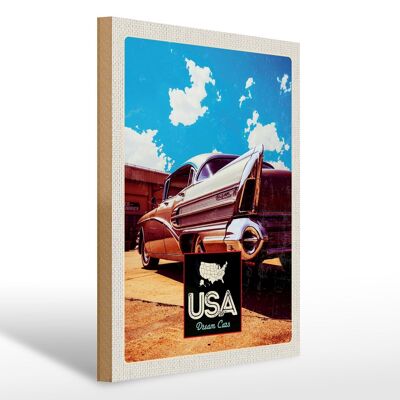 Cartel de madera viaje 30x40cm USA America coche 75 coches antiguos vacaciones