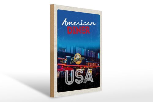 Holzschild Reise 30x40cm USA Brooklyn Restaurant Diner Essen