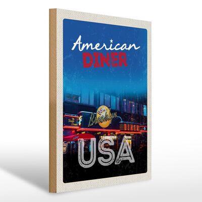 Holzschild Reise 30x40cm USA Brooklyn Restaurant Diner Essen