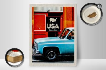 Panneau en bois voyage 30x40cm USA vintage dram cars bleu Amérique 2
