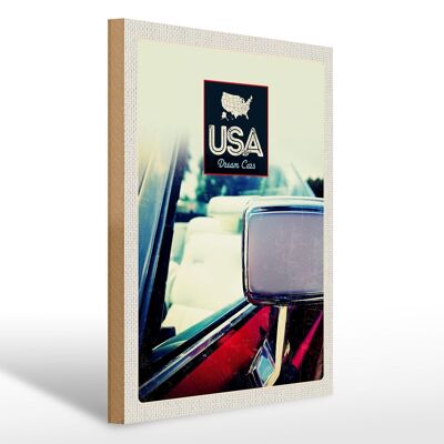 Cartel de madera viaje 30x40cm América vehículo espejo pintura roja