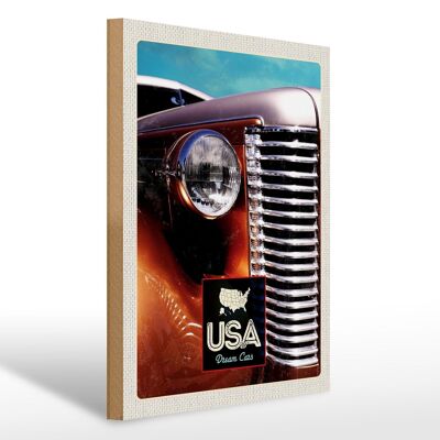 Holzschild Reise 30x40cm USA Amerika Auto braun Oldtimer