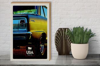 Panneau en bois voyage 30x40cm Amérique voiture vintage USA jaune vacances 3