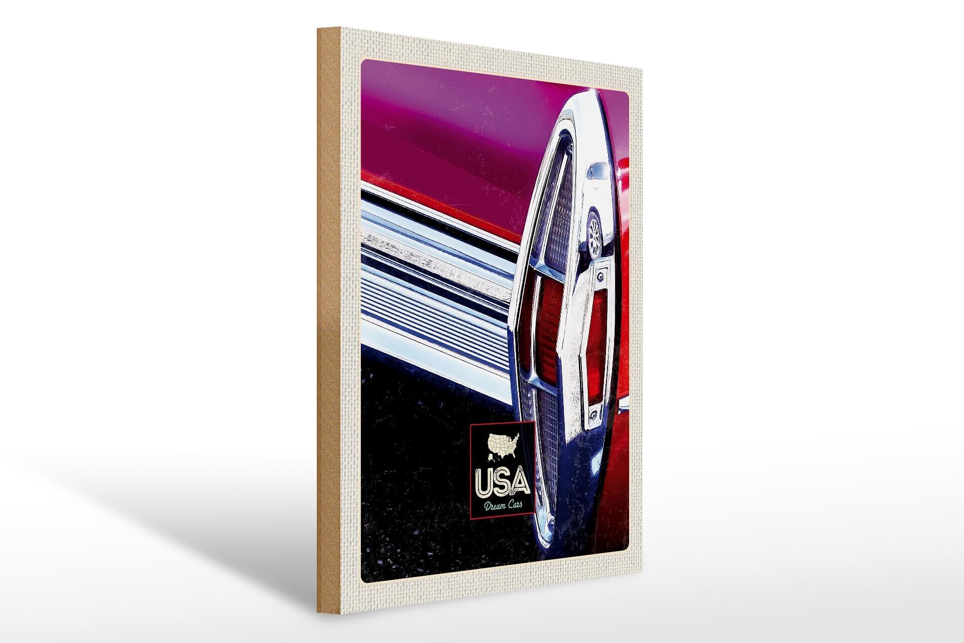 Cartel de madera viaje 30x40cm America vintage dream cars rojo vacaciones