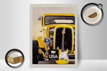 Panneau en bois voyage 30x40cm Amérique voiture vintage voiture jaune guitare 2