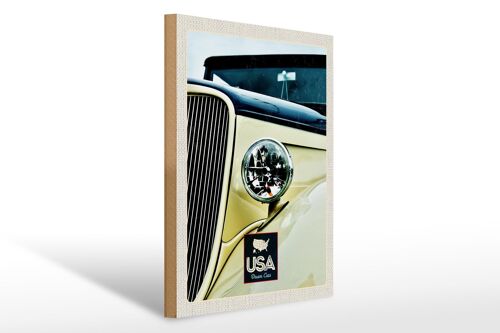 Holzschild Reise 30x40cm Amerika Oldtimer beige Lampe Urlaub