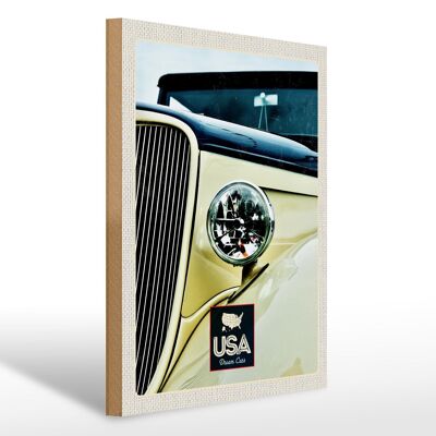 Cartel de madera viaje 30x40cm América coche antiguo lámpara beige vacaciones