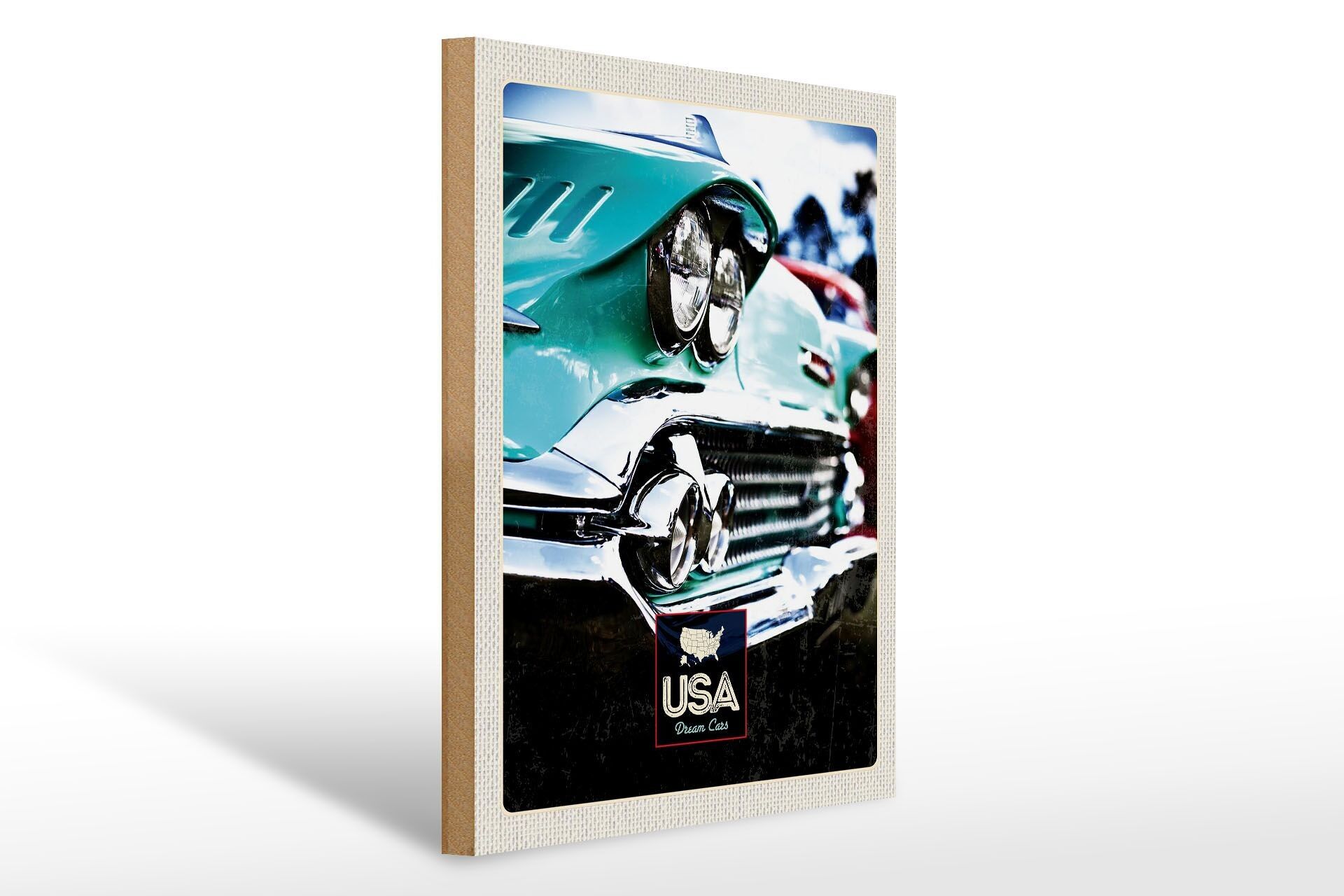 Cartel de madera viaje 30x40cm América coche antiguo América verde