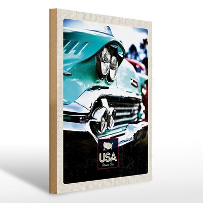 Cartel de madera viaje 30x40cm América coche antiguo América verde