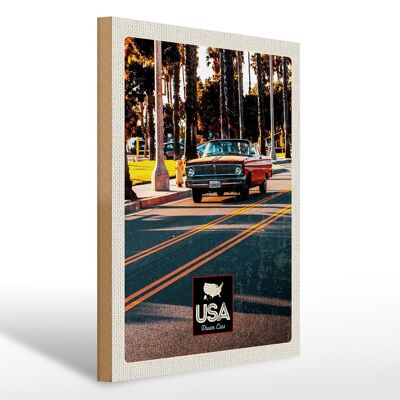 Holzschild Reise 30x40cm Amerika Oldtimer Straße Cabrio rot