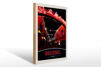 Panneau en bois voyage 30x40cm Chine Asie Pékin ruelle le soir 1