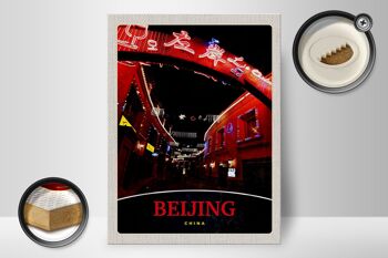 Panneau en bois voyage 30x40cm Chine Asie Pékin ruelle le soir 2