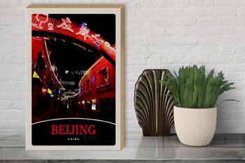 Panneau en bois voyage 30x40cm Chine Asie Pékin ruelle le soir 3