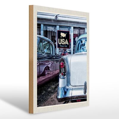 Cartel de madera viaje 30x40cm America vintage 90s plata dram cars
