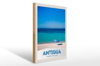 Panneau en bois voyage 30x40cm Antigua île des Caraïbes mer plage 1