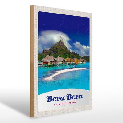 Cartel de madera viaje 30x40cm Bora Bora isla vacaciones sol playa