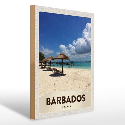 Cartel de madera viaje 30x40cm Isla de Barbados Francia playa del mar
