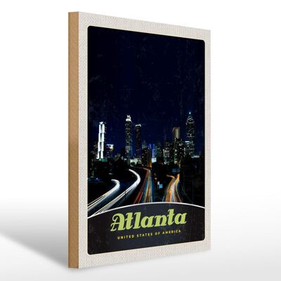 Cartello in legno da viaggio 30x40 cm Atlanta America City Street Building