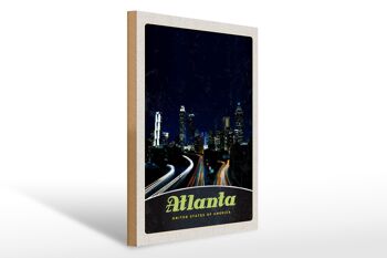 Panneau en bois voyage 30x40cm Atlanta America city street building 1