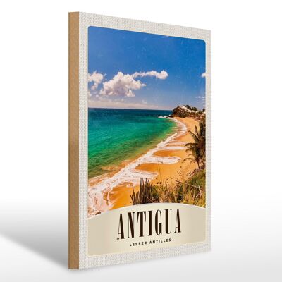 Cartel de madera viaje 30x40cm Antigua playa caribeña mar vacaciones
