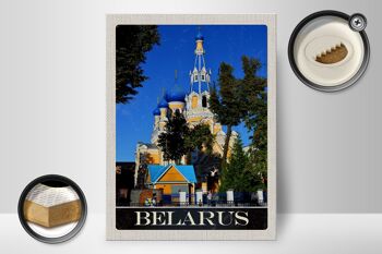 Panneau en bois voyage 30x40cm Biélorussie Europe architecture bleu beige 2