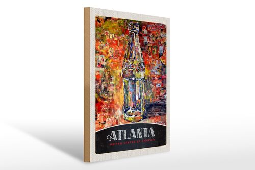 Holzschild Reise 30x40cm Atlanta Amerika Flasche Gemälde