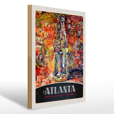 Cartel de madera viaje 30x40cm Atlanta America pintura botella