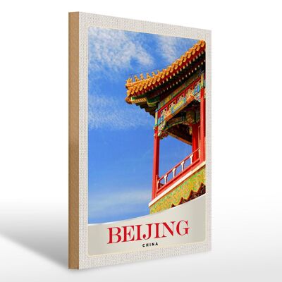 Holzschild Reise 30x40cm Beijing China Haus bunt traditionell