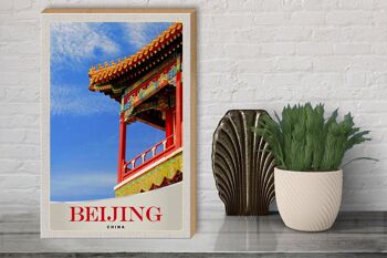 Panneau en bois voyage 30x40cm Pékin Chine maison colorée traditionnelle 3