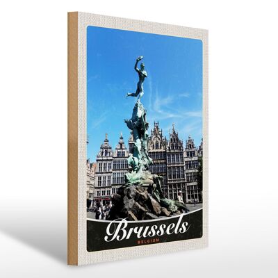 Cartel de madera viaje 30x40cm Bélgica Bruselas Amberes escultura