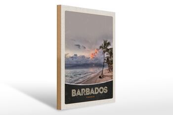 Panneau en bois voyage 30x40cm Barbade plage mer tempête vacances 1