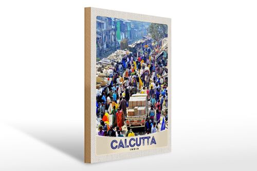 Holzschild Reise 30x40cm Kalkutta Indien 4,5 Millionen Einwohner