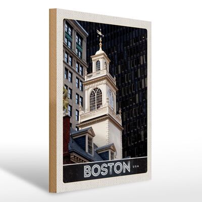 Panneau en bois voyage 30x40cm USA Amérique Boston monument