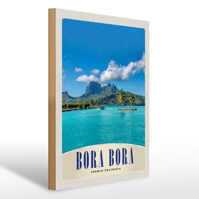 Cartel de madera viaje 30x40cm Isla Bora Bora Francia Polinesia