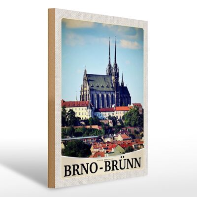 Panneau en bois voyage 30x40cm Église de la ville de Brno-Brünn République tchèque