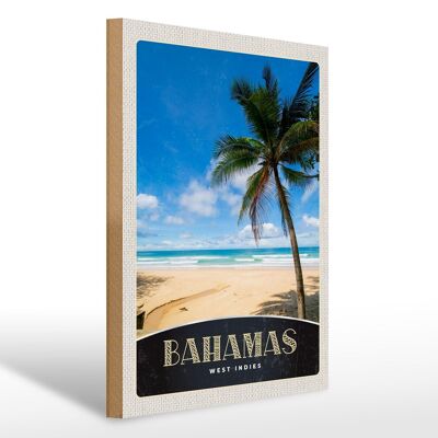 Cartel de madera viaje 30x40cm Palmera de playa Bahamas West India