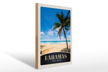 Panneau en bois voyage 30x40cm Bahamas Antilles plage palmier 1